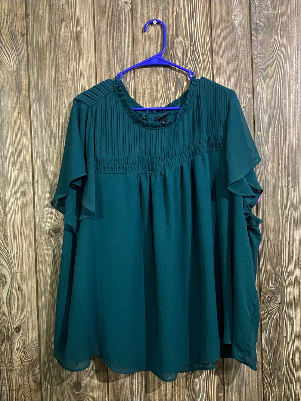 torrid Teal Ruffle Sleeve Pintuck Blouse
